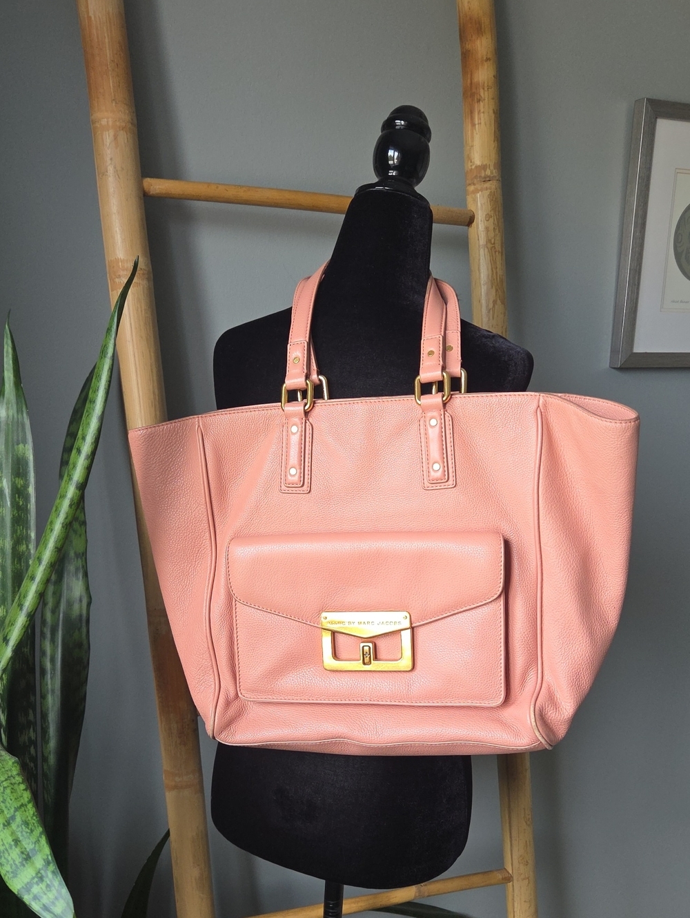 Marc Jacobs Coral Pink Leather Tote with Front Pocket